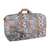 Revelry Supply Continental medium-sized rubber duffel bag in Aztec print with sturdy handles, side view
