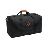 Revelry Supply Continental medium-sized black duffel bag with rubber material and durable straps, front view