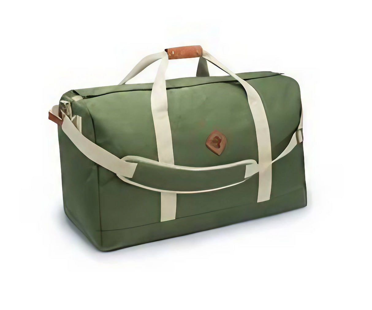 Revelry Supply Continental medium-sized green duffel bag with rubber material, front view