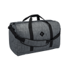 Revelry Supply Continental medium-sized rubber duffel bag in striped dark grey, front view on white background