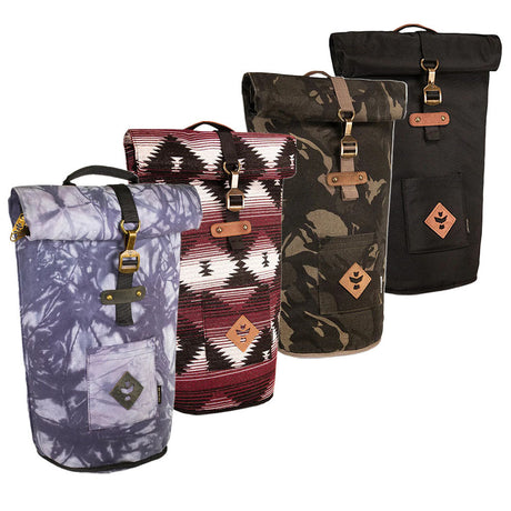 Variety of Revelry Supply Defender Smell Proof Padded Backpacks in multiple patterns