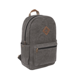 Revelry Supply Escort backpack in grey, front view on white background, smell-proof with rubber and silicone
