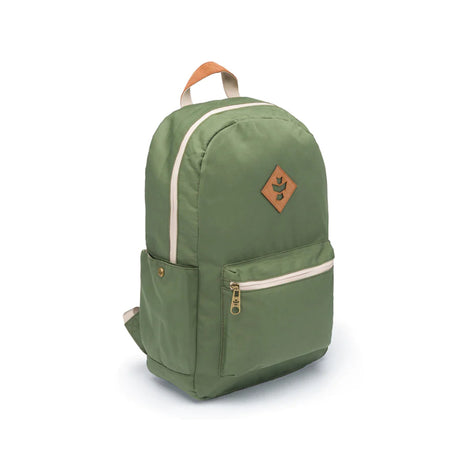 Revelry Supply Escort green backpack, front view on white background, smell-proof and water-resistant