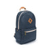 Revelry Supply Escort navy backpack with rubber base and silicone branding, front view on white background