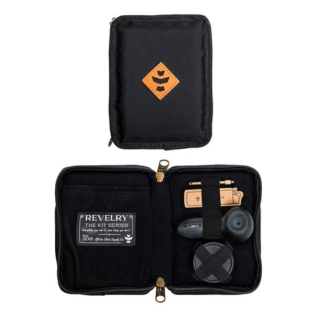 Revelry Supply Smell Proof Pipe Kit in Black, Open View showing Contents and Storage Compartments