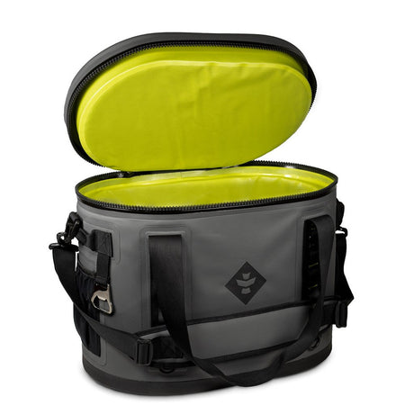 Revelry Supply - The Captain 30 Soft Cooler Tote in grey with vibrant yellow interior, front view