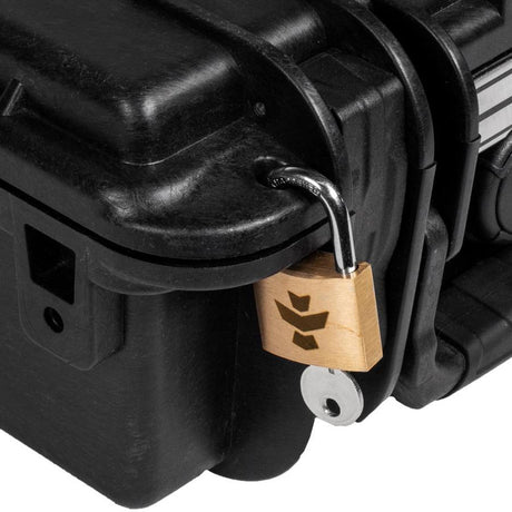 Close-up of Revelry Supply - The Scout 20" Roller Hard Case in Black with secure lock