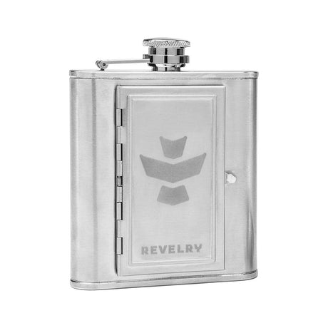 Revelry The Accomplice Flask with Built-In Stash, 5oz, Steel, Front View