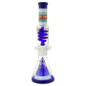MAV Glass Reversal Wig Wag Coil Beaker Bong in Dark Blue and White, Front View