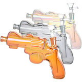 Electroplated Revolver Hand Gun Glass Water Pipe | 8" | 14mm F | Colors Vary