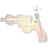 Electroplated Revolver Hand Gun Glass Water Pipe | 8" | 14mm F | Colors Vary