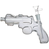 Electroplated Revolver Hand Gun Glass Water Pipe | 8" | 14mm F | Colors Vary