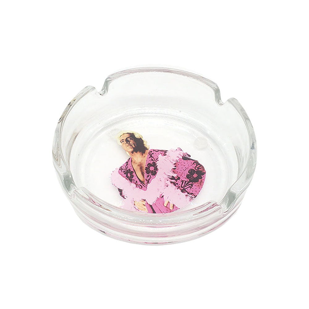 Ric Flair Drip Glass Ashtray with Pink Boa Design - Top View on White Background