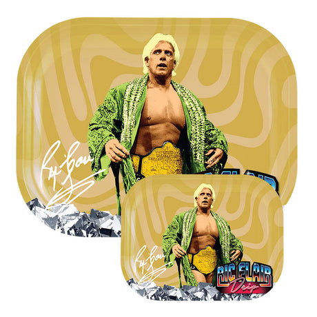 Ric Flair Drip Metal Rolling Tray featuring wrestling icon in robe, top view