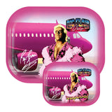 Ric Flair Drip Metal Rolling Tray with vibrant pink and black design, top view