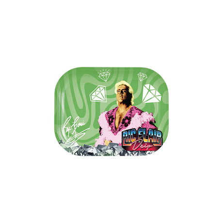 Ric Flair Drip Metal Rolling Tray with Pink Boa and Diamond Sky Design, Top View