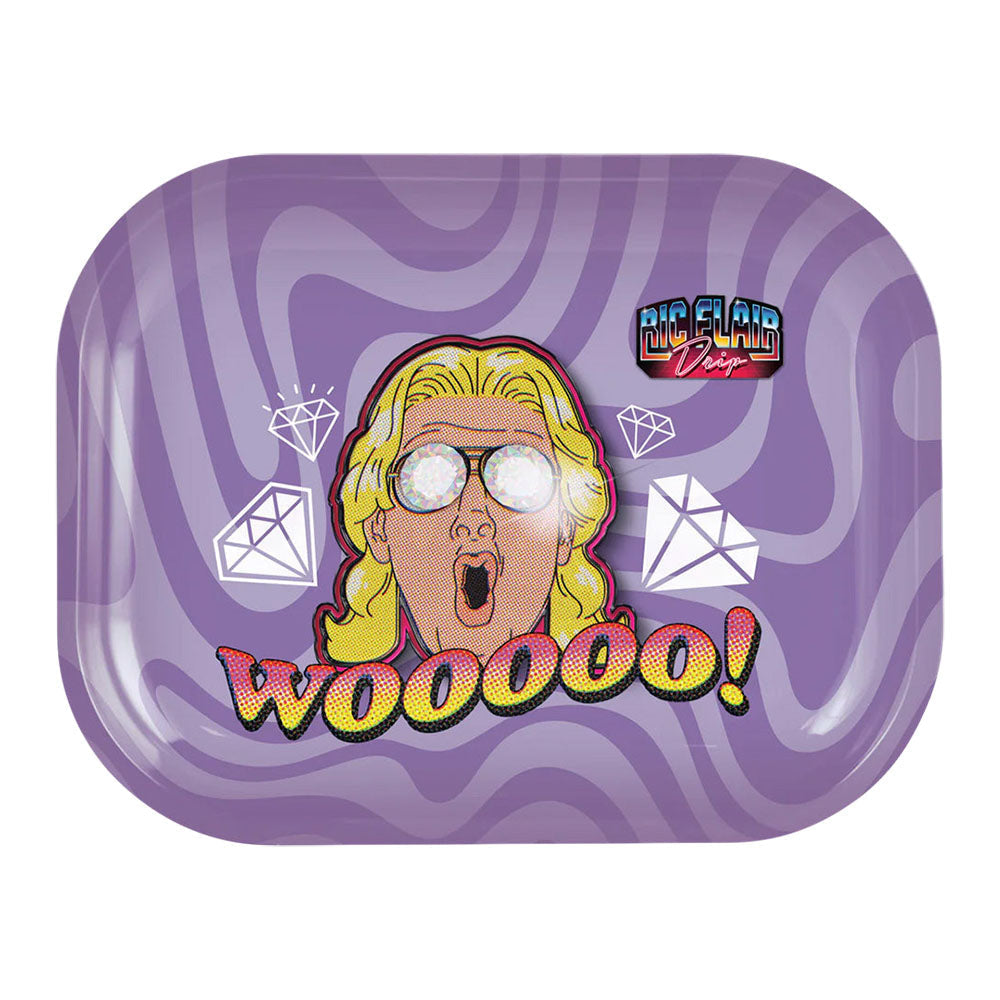 Ric Flair Drip Black Metal Rolling Tray with Cartoon Design - Top View