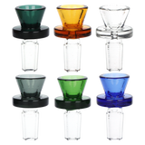 Ringed 14mm male herb slide 6 pack with a funnel style bowl and ring grip in a mixed set of colors