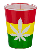Roast & Toast 420 Ceramic Shot Glass with Rasta Colors and Cannabis Leaf Design