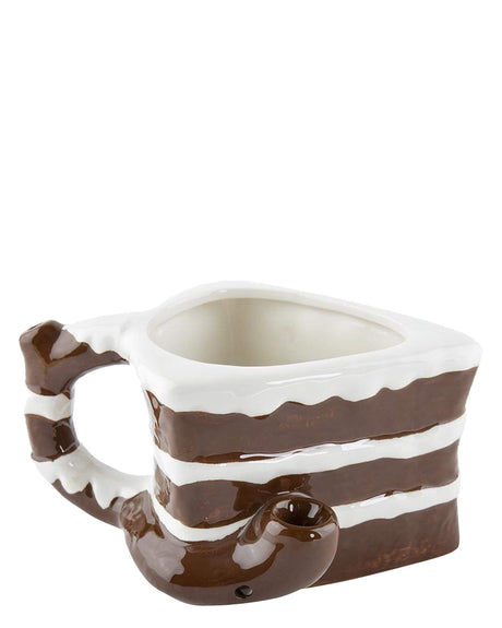 Roast & Toast Ceramic Cake Pipe Mug in Brown and White for Dry Herbs - Angled View
