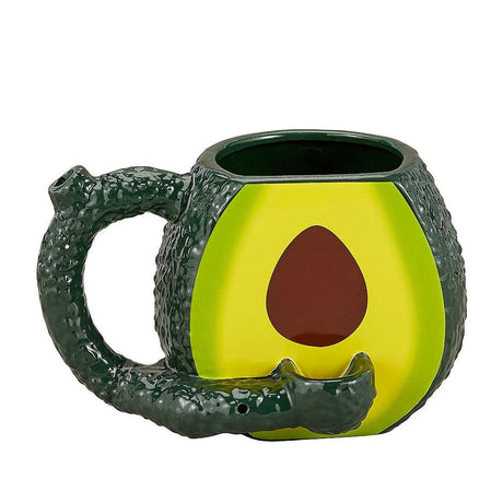 Fashion Craft Roast & Toast Ceramic Mug designed like an avocado, front view on white background