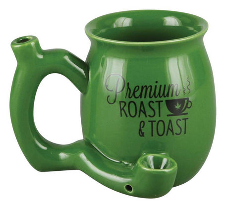 Fashion Craft Green Roast & Toast Ceramic Mug with Built-in Pipe, Front View