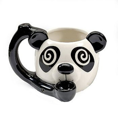 Fashion Craft Roast & Toast Ceramic Mug designed as a panda with built-in pipe, front view on white background