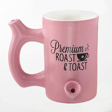Fashion Craft Roast & Toast Ceramic Mug in Pink with Pipe, Front View