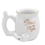 Roast & Toast Ceramic Pipe Mug with 'Stoner Mom' design, 10.5oz - Front View