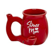 Roast & Toast Ceramic Mug Pipe in Red with "Stoner Mom" Design - 10.5oz, Front View
