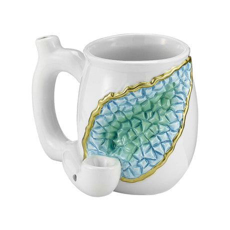 Roast & Toast Geode Ceramic Mug Pipe in Blue/Green/White, 11oz - Front View