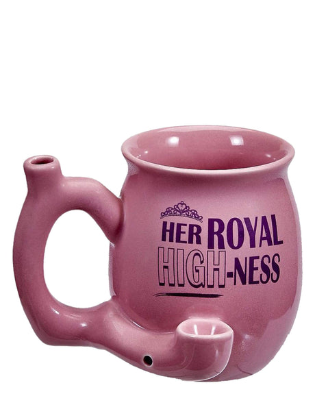 Roast & Toast Ceramic Pipe Mug in Pink with 'Her Royal High-ness' Design - Front View