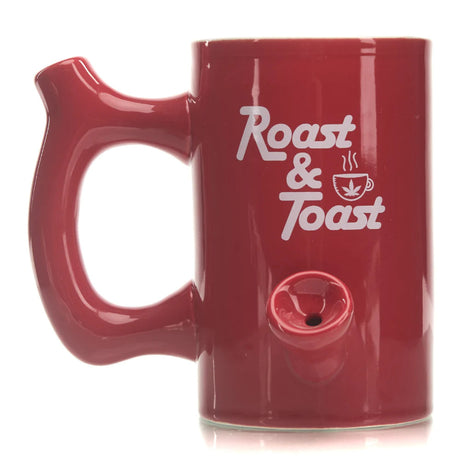 Roast & Toast Ceramic Pipe Mug in Red with Front View, Ideal for Dry Herbs