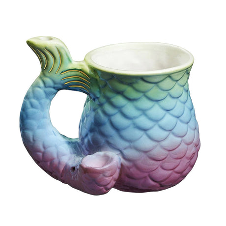 Roast & Toast Mermaid Tail Mug Pipe in Rainbow Ceramic for Dry Herbs, 14oz - Side View