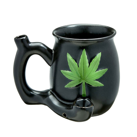 Roast & Toast Ceramic Mug Pipe with Embossed Green Leaf, Front View, for Dry Herbs