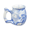 Roast & Toast Marbled Blue Ceramic Pipe Mug front view for dry herbs, 11 oz