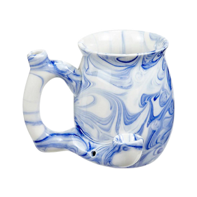 Roast & Toast Marbled Blue Ceramic Pipe Mug front view for dry herbs, 11 oz