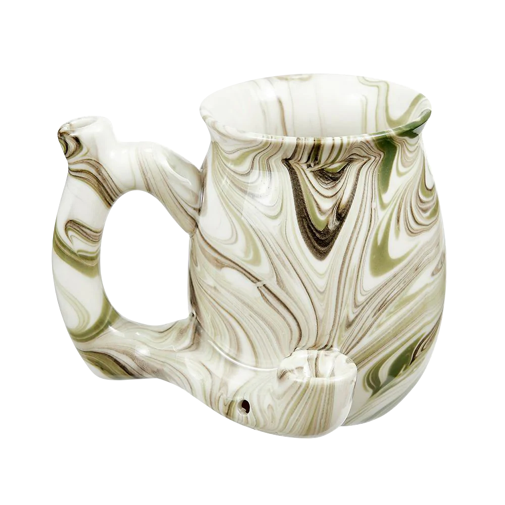 Roast & Toast Marbled Ceramic Pipe Mug in Green, Front View, Ideal for Dry Herbs