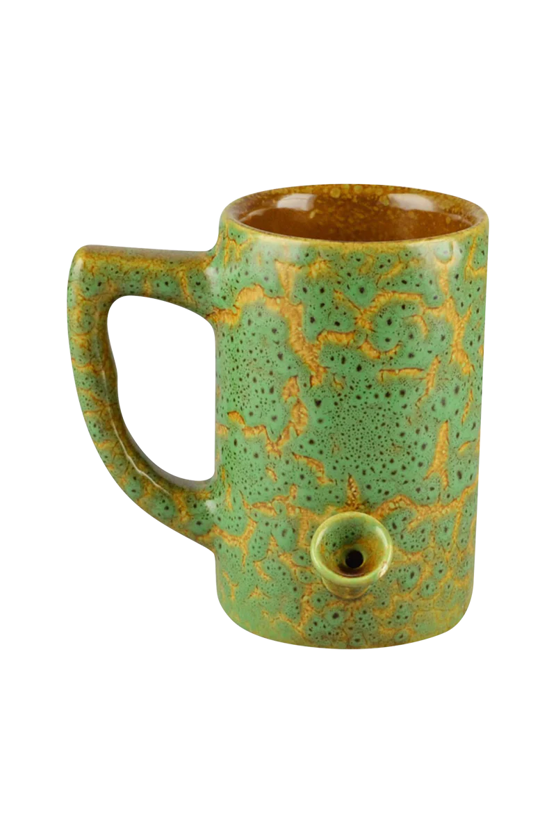 Roast & Toast Ceramic Mug Pipe in Green Glaze with Built-in Bowl for Dry Herbs, Front View