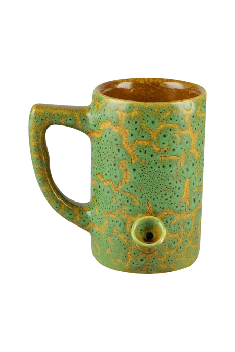 Roast & Toast Ceramic Mug Pipe in Green Glaze with Built-in Bowl for Dry Herbs, Front View