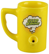Roast & Toast Yellow Ceramic Mug Pipe with 'Good Morning' Design - Front View