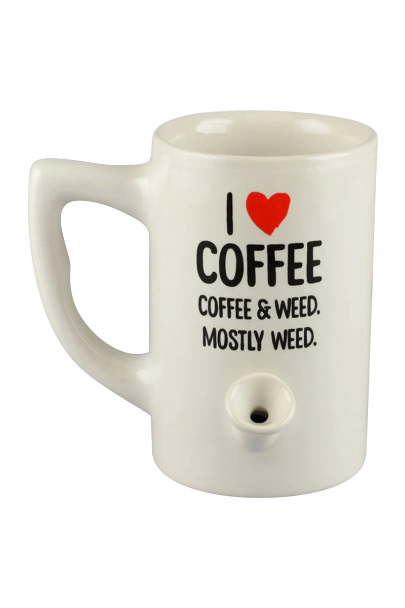 Roast & Toast Ceramic Mug Pipe "I Heart Coffee" Design Front View for Dry Herbs