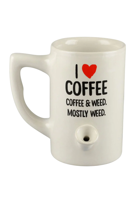 Roast & Toast Ceramic Mug Pipe "I Heart Coffee" Design Front View for Dry Herbs
