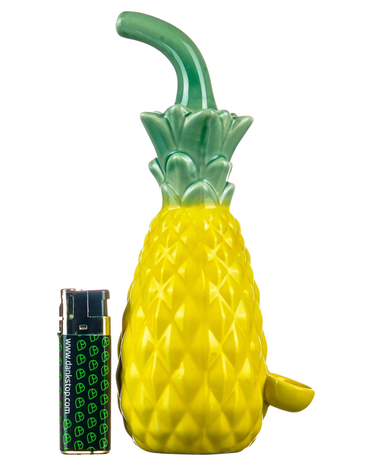 Roast & Toast Ceramic Pineapple Dry Pipe in Yellow & Green with Lighter for Scale