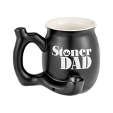 Roast & Toast "Stoner Dad" black ceramic pipe mug for dry herbs, front view