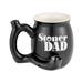 Roast & Toast "Stoner Dad" black ceramic pipe mug for dry herbs, front view