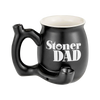 Roast & Toast "Stoner Dad" black ceramic pipe mug for dry herbs, front view