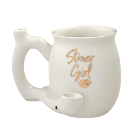 Roast & Toast Stoner Girl Ceramic Mug Pipe in White with Fun Novelty Design, 11 oz, for Dry Herbs