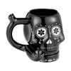 Roast & Toast Sugar Skull Ceramic Pipe Mug in Black, 15 oz, Front View