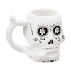 Roast & Toast Ceramic Pipe Mug with Sugar Skull design, 15 oz - Front View on White Background